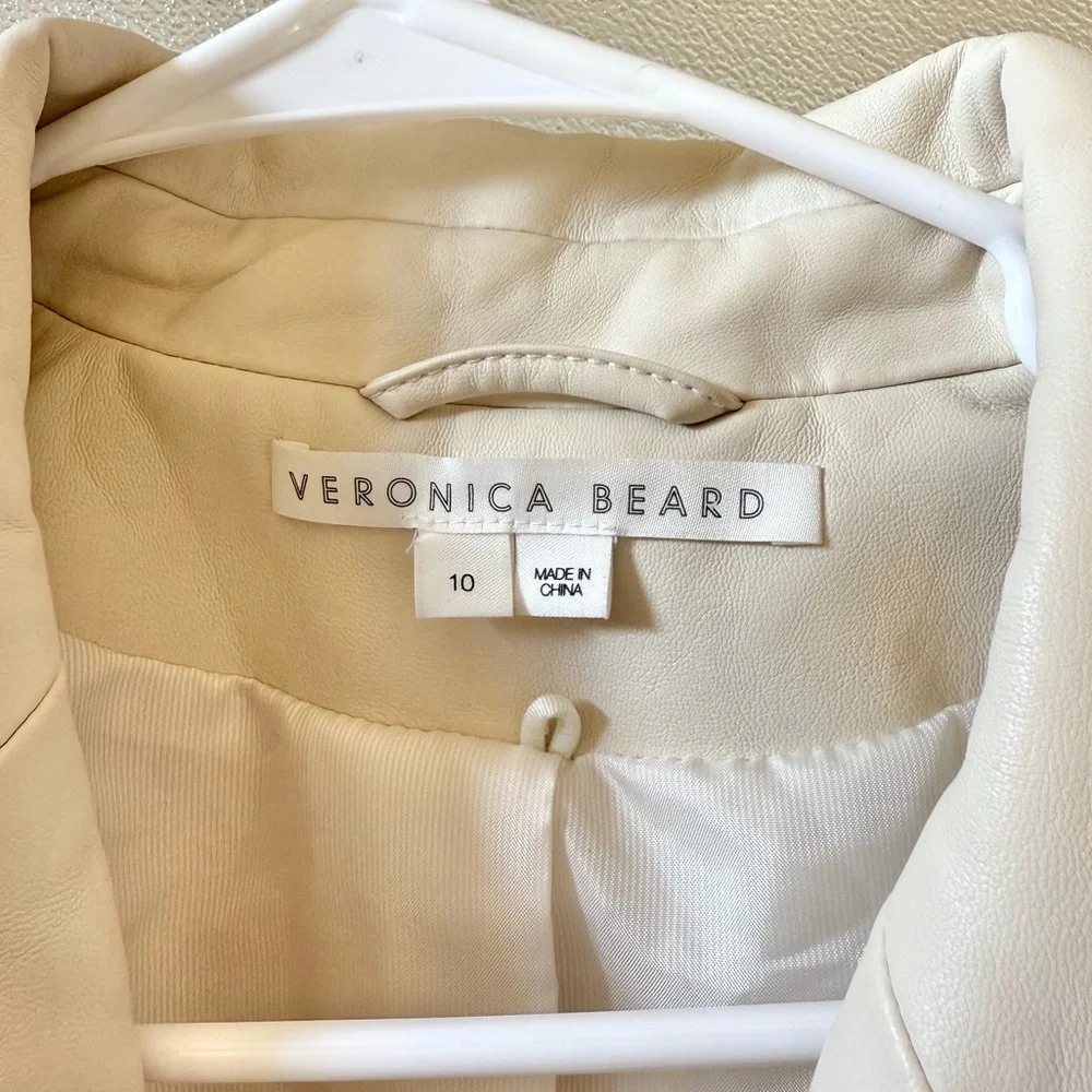 VERONICA BEARD Miller Vegan Leather Dickey Jacket in Ecru Sz 10 - Picture 7 of 9